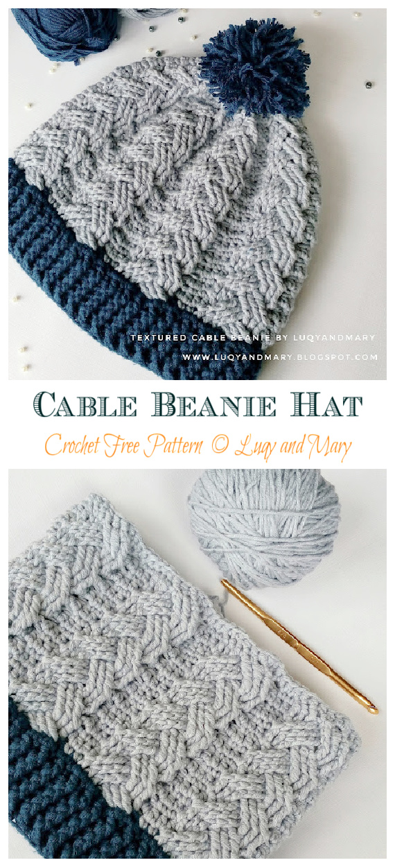 Textured Cable Beanie Hat Crochet Free Pattern - Adult Beanie #Hat; #Crochet; Free Patterns