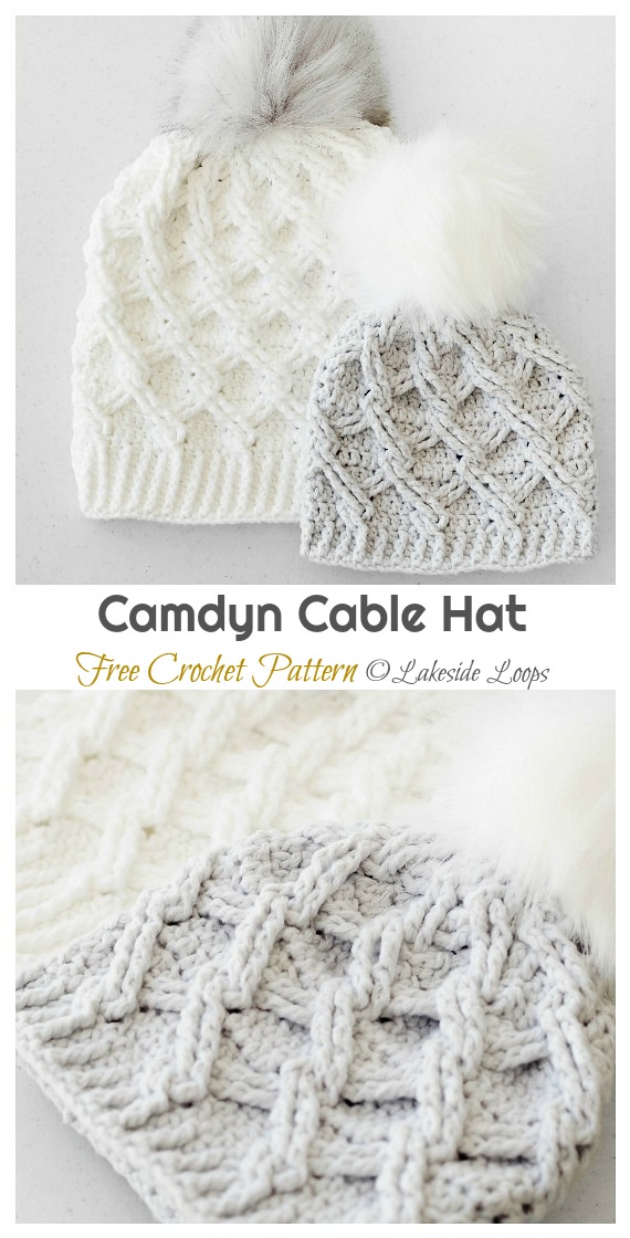 Camdyn Cable Hat Crochet Free Pattern - Adult Beanie #Hat; #Crochet; Free Patterns