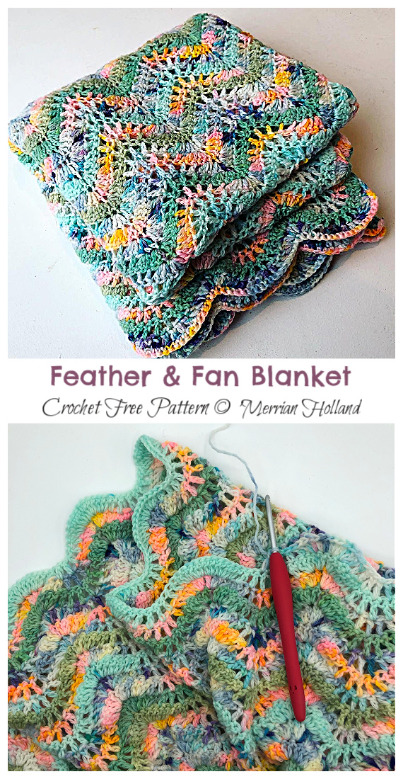Feather & Fan Blanket Crochet Free Pattern - #Crochet; Ripple #Blanket; Free Crochet Pattern