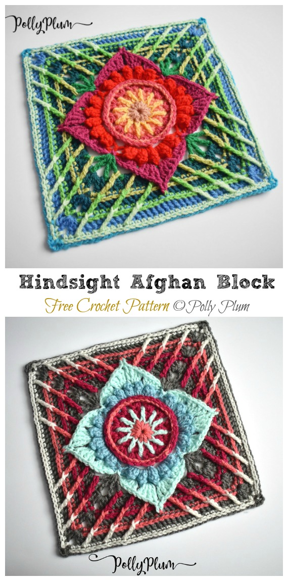 Hindsight Afghan block Free Crochet Pattern - Afghan #Block; Square Free #Crochet; Patterns