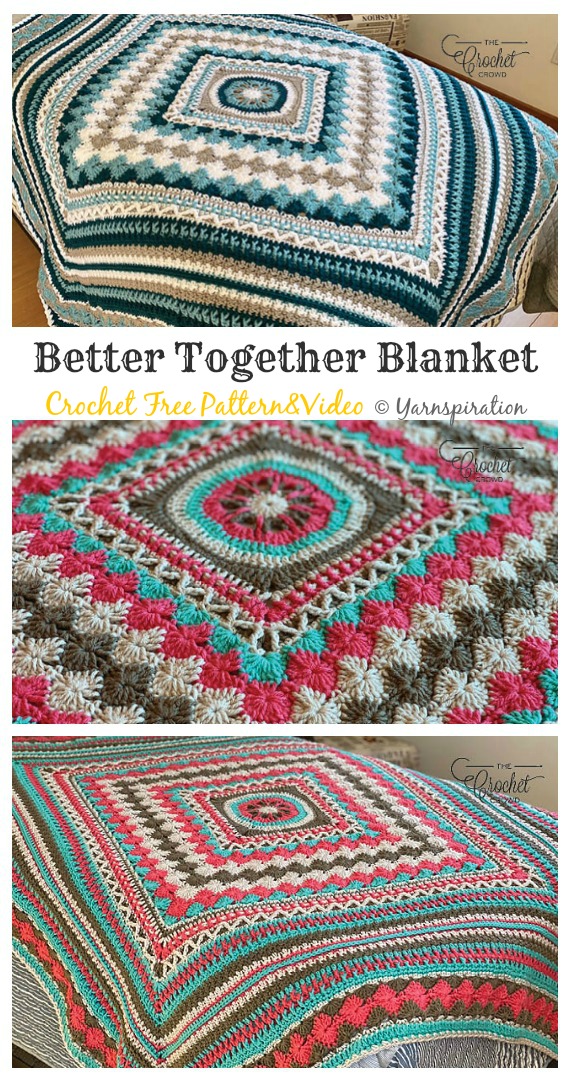 Better Together Blanket Crochet Free Pattern [Video]- #Granny; Square #Blanket; Free #Crochet; Patterns