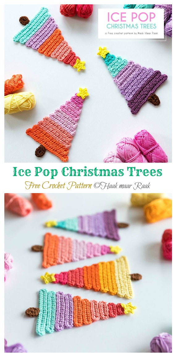 Ice Pop Christmas Trees Crochet Free Pattern - Christmas Tree Motif Free #Crochet; Patterns