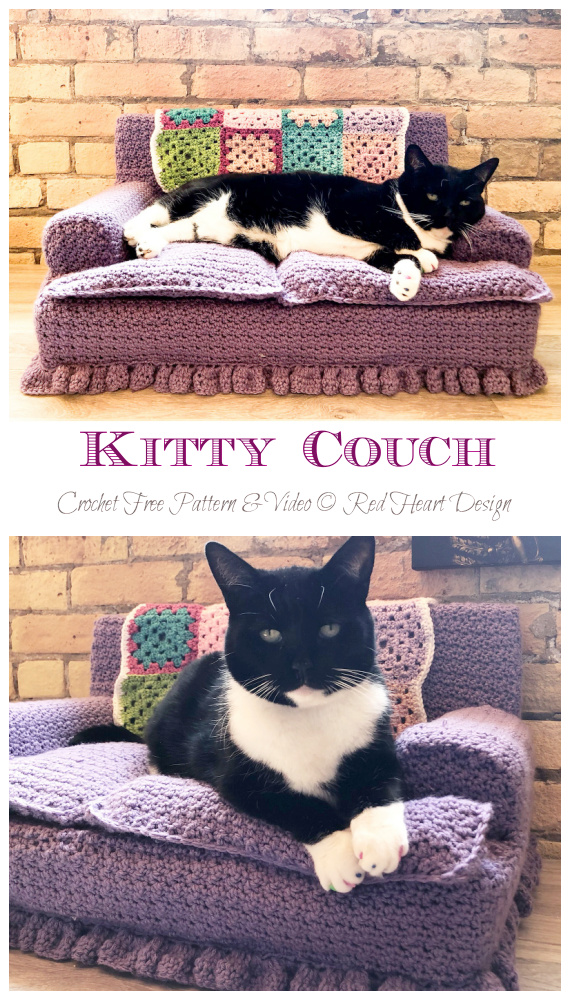 Kitty Couch Crochet Free Pattern [Video] - #Pet; Bed Free #Crochet; Patterns