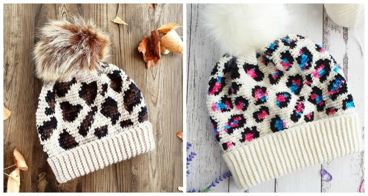 Leopard Print Slouch Beanie Crochet 