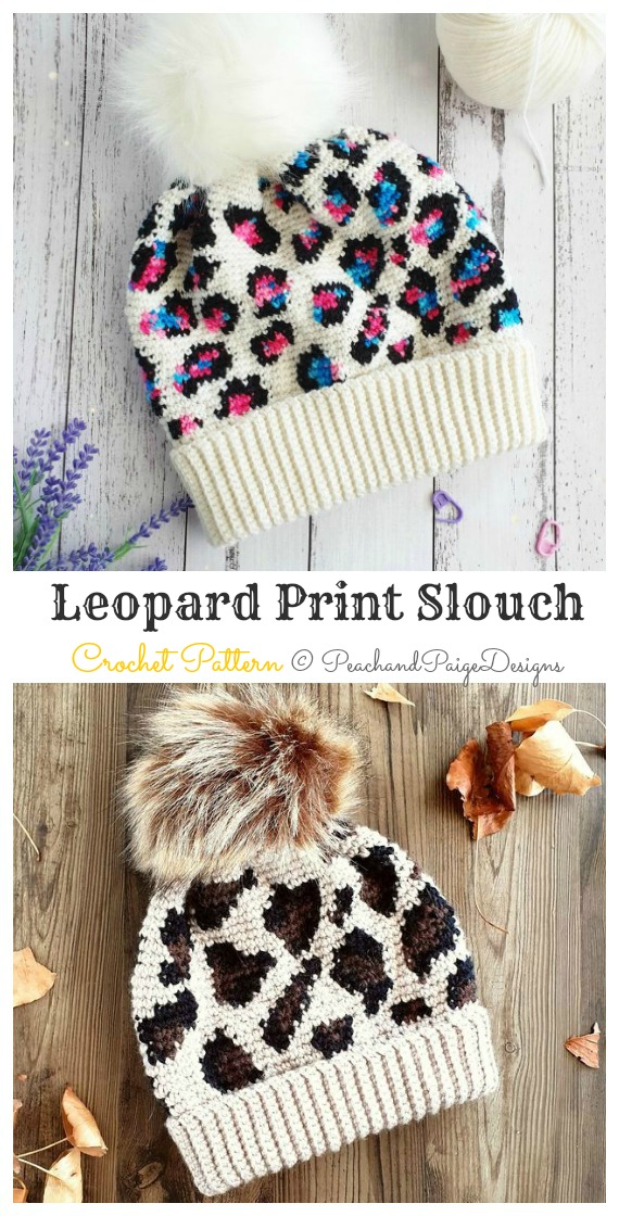Leopard Print Slouch Beanie Crochet Pattern- Adult Beanie #Hat; #Crochet; Patterns