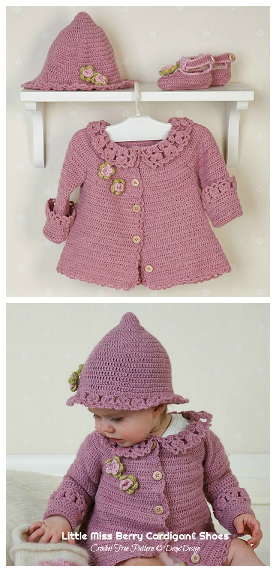 Little Miss Berry Cardigan Hat Set Crochet Free Patterns