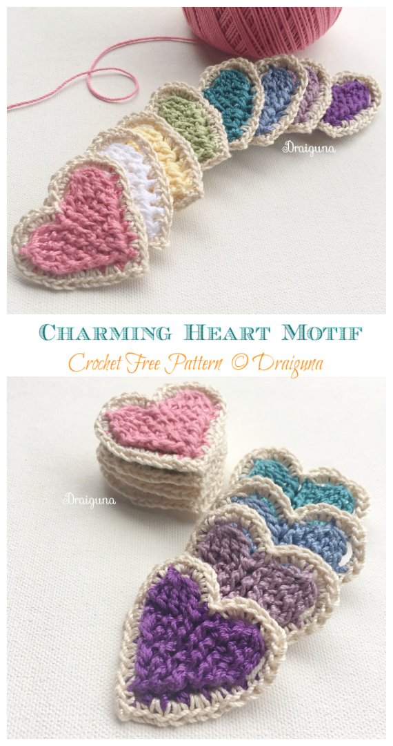 Charming Heart Motif Crochet Free Pattern - #Heart; Motif Free #Crochet; Patterns