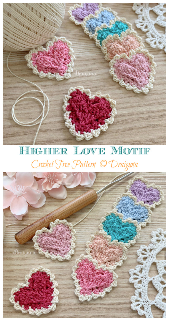 Higher Love Motif Crochet Free Pattern - #Heart; Motif Free #Crochet; Patterns