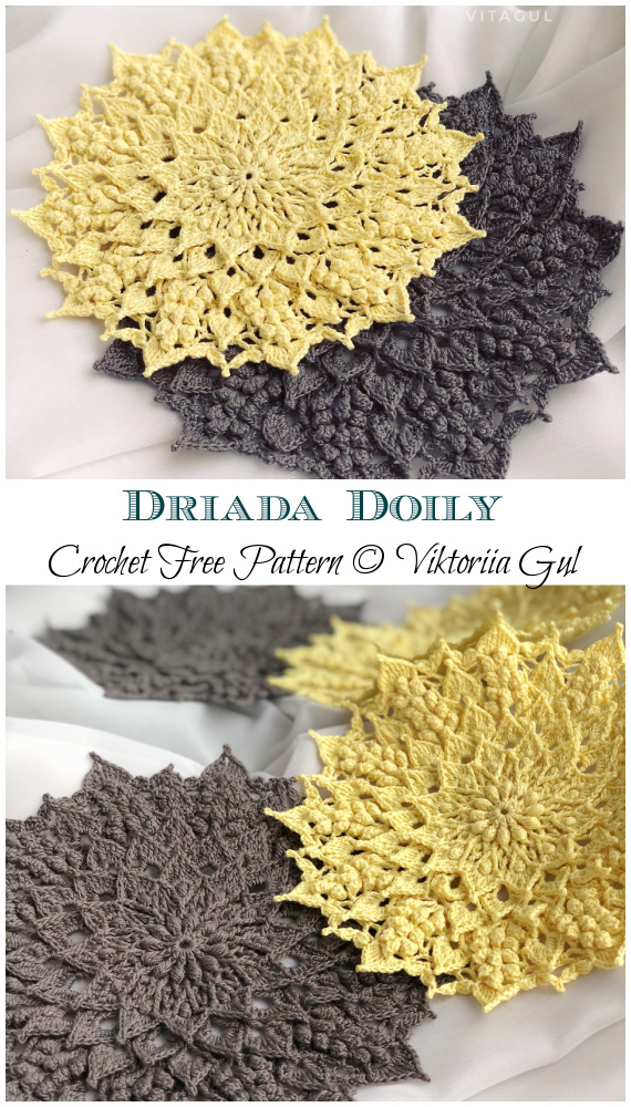Driada Popcorn Doily Crochet Free Patterns- Decorative #Doily; Free #Crochet; Patterns
