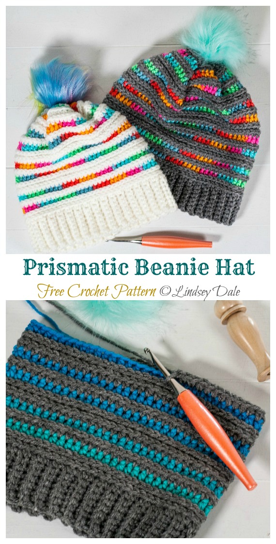 Prismatic Beanie Hat Crochet Free Pattern - Adult Beanie #Hat; #Crochet; Free Patterns