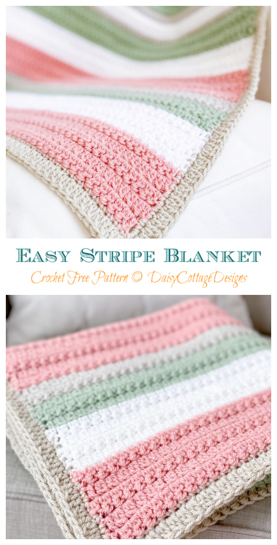 Quick and Easy Stripe Blanket Crochet Free Pattern - Stripy #Blanket; Free #Crochet; Patterns 