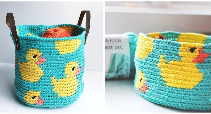 Rubber Ducky Basket Crochet Free Pattern- Storage #Basket; Free #Crochet; Patterns