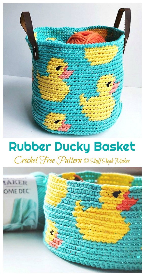 Rubber Ducky Basket Crochet Free Pattern- Storage #Basket; Free #Crochet; Patterns