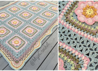 Song of the Forest Flower Blanket Crochet Free Pattern - #Granny; Square #Blanket; Free #Crochet; Patterns