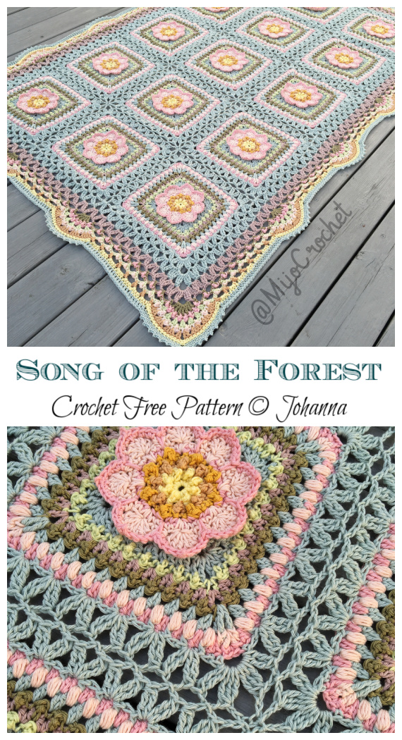 Song of the Forest Flower Blanket Crochet Free Pattern - #Granny; Square #Blanket; Free #Crochet; Patterns