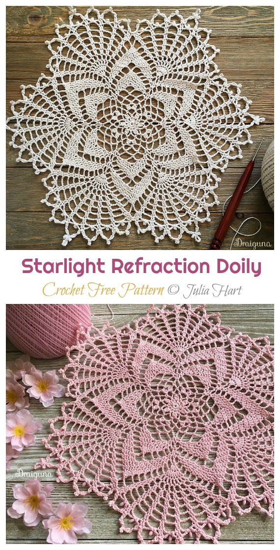 Starlight Refraction Doily Crochet Free Pattern - Decorative #Doily; Free #Crochet; Patterns