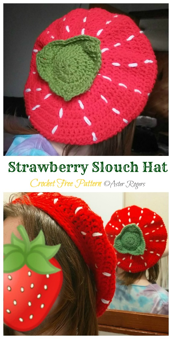 Strawberry Slouch Hat Crochet Free Patterns - Kids #Beanie; Hat Free #Crochet; Patterns 