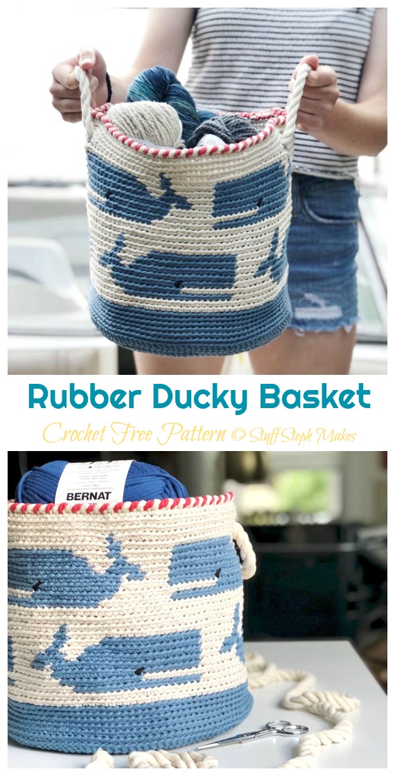 Tapestry Whale Basket Crochet Free Pattern - Storage #Basket; Free #Crochet; Patterns