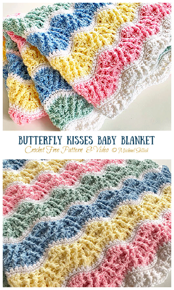 Butterfly Kisses Baby Blanket Crochet Free Pattern - #Crochet; Ripple #Blanket; Free Crochet Pattern