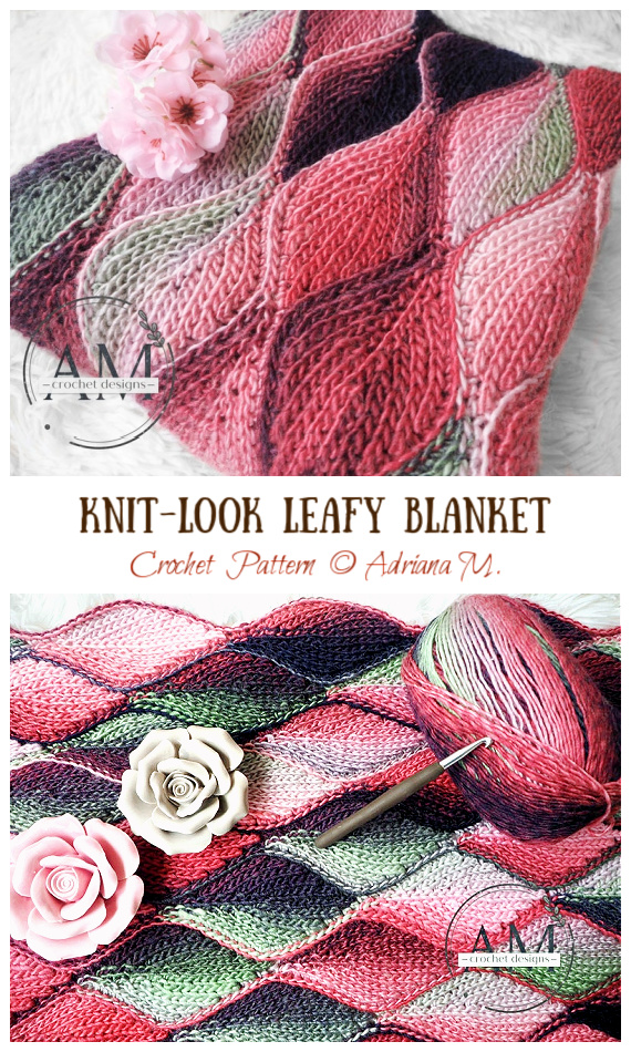 Knit-look Leafy Blanket Crochet Pattern - Adult Beanie #Hat; #Crochet; Free Patterns
