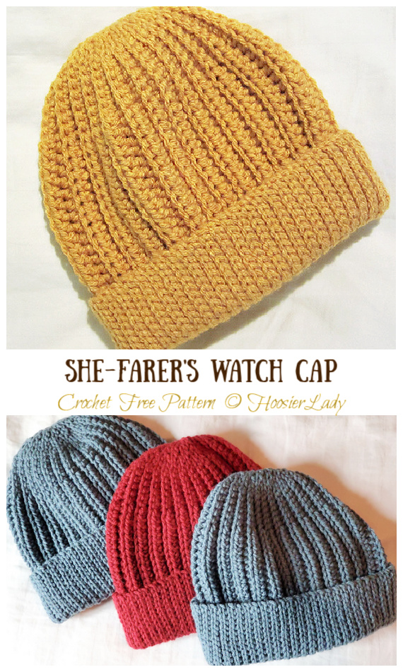 Seafarer's Cap Hat Crochet Free Pattern - Adult Beanie #Hat; #Crochet; Free Patterns