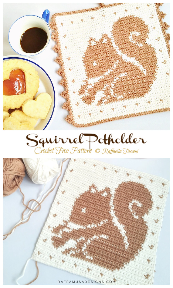 Squirrel Potholder Crochet Free Pattern - Hot Pad #Potholder; Free #Crochet; Pattern