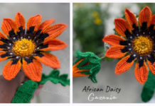 African Daisy Gazania Flower Crochet Free Pattern - 3D Flower Free #Crochet; Patterns