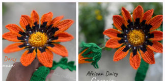 African Daisy Gazania Flower Crochet Free Pattern - 3D Flower Free #Crochet; Patterns
