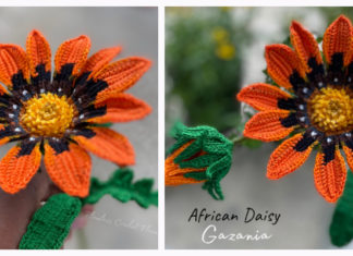 African Daisy Gazania Flower Crochet Free Pattern - 3D Flower Free #Crochet; Patterns