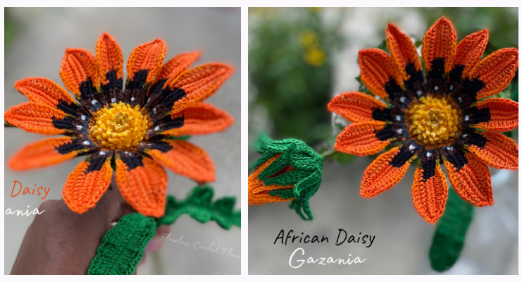 African Daisy Gazania Flower Crochet Free Pattern - 3D Flower Free #Crochet; Patterns