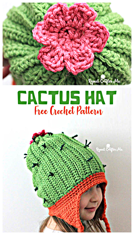 Cactus Beanie Hat Crochet Free Patterns - Kids #Beanie; Hat Free #Crochet; Patterns