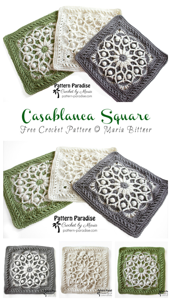 Casablanca Square Crochet Free Pattern- Afghan #Block; Square Free #Crochet; Patterns
