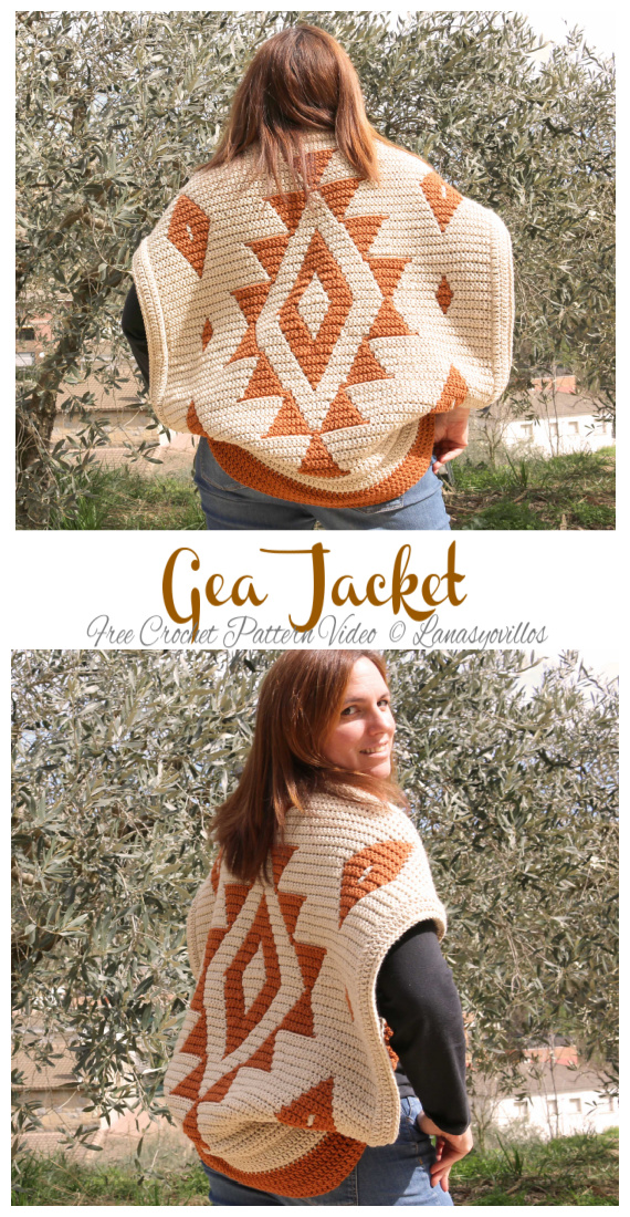 Gea Jacket Crochet Free Pattern [Video] - Women Sweater #Shrug; Free #Crochet; Patterns