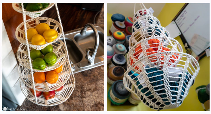 Tiered Hanging Baskets Crochet Free Pattern - Hanging #Basket; Free #Crochet; Patterns