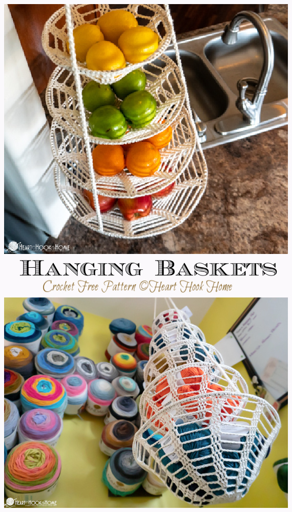 Tiered Hanging Baskets Crochet Free Pattern - Hanging #Basket; Free #Crochet; Patterns