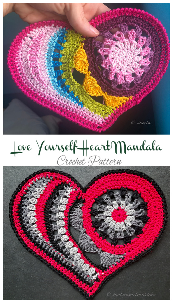 Love Yourself Heart Mandala Crochet Pattern - #Heart; Motif Free #Crochet; Patterns