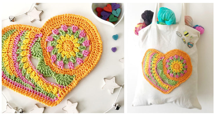 Love Yourself Heart Mandala Crochet Pattern - #Heart; Motif Free #Crochet; Patterns
