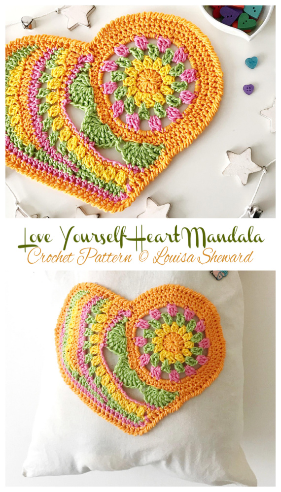 Love Yourself Heart Mandala Crochet Pattern - #Heart; Motif Free #Crochet; Patterns