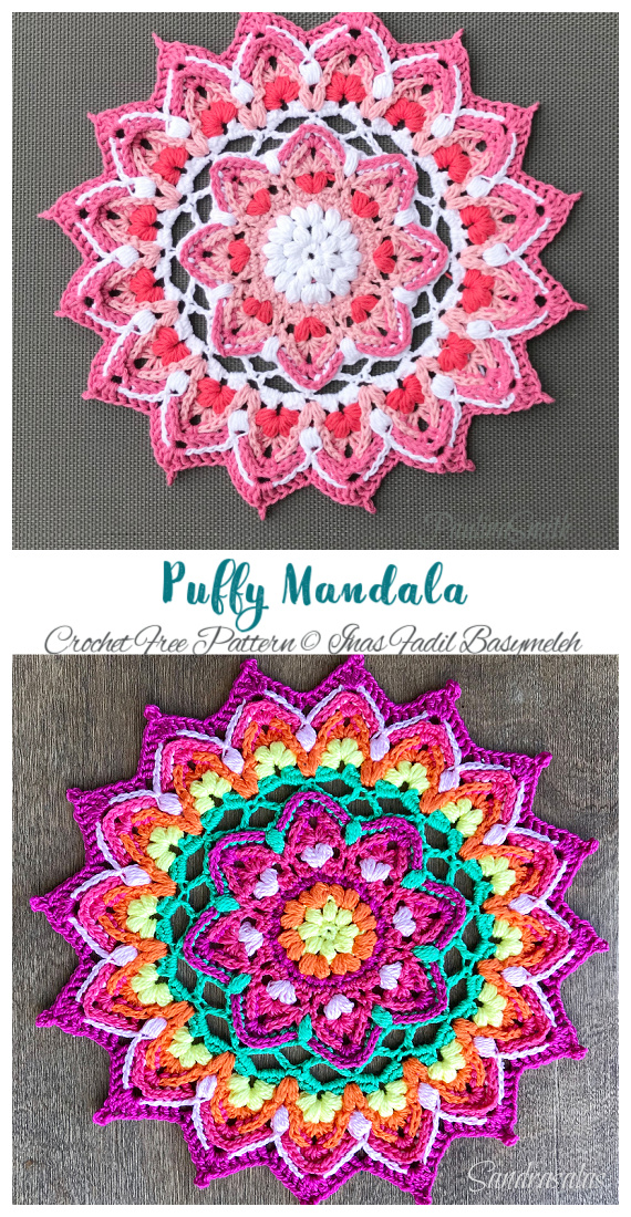 Puffy Mandala Coaster Crochet Free Patterns- Decorative #Doily; Free #Crochet; Patterns