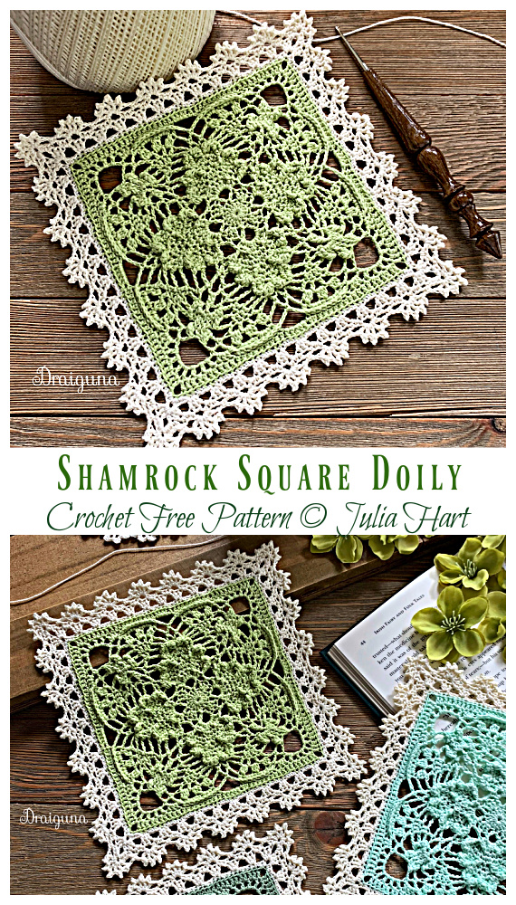 Shamrock Square Doily Crochet Free Pattern- Decorative #Doily; Free #Crochet; Patterns