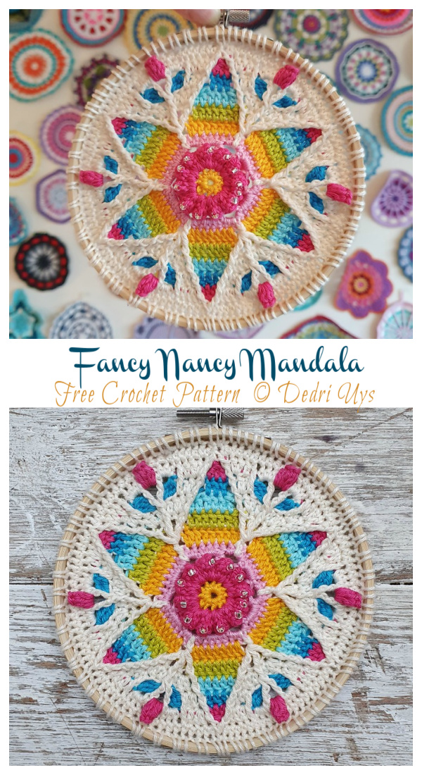 Tulip Flower Fancy Nancy Mandala Free Crochet Patterns - Decorative #Doily; Free #Crochet; Patterns