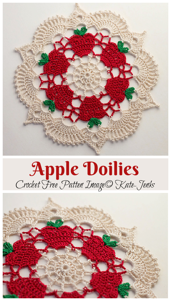 Apple Doily Crochet Free Pattern - Decorative #Doily; Free #Crochet; Patterns