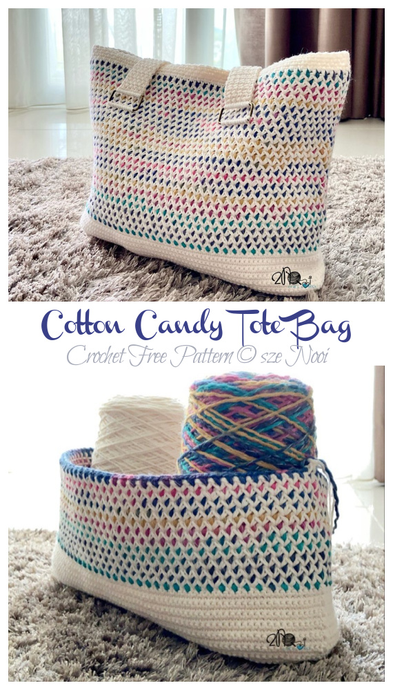 Cotton Candy Tote Bag Crochet Free Pattern - Tote #Bag; Free #Crochet; Patterns