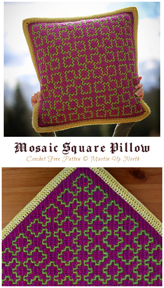 Mosaic Square Pillow Crochet Free Pattern - #Crochet; Decorative #Pillow; Free Patterns