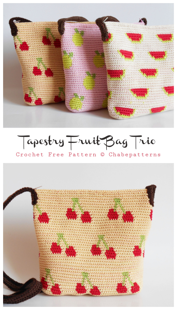 Tapestry Fruit Bag Crochet Free Pattern - Tote #Bag; Free #Crochet; Patterns