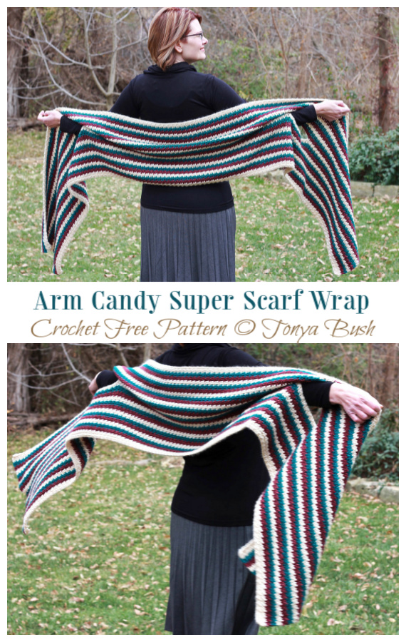 Arm Candy Super Scarf Wrap Crochet Free Pattern - Rectangle Long #Scarf; Free #Crochet; Patterns