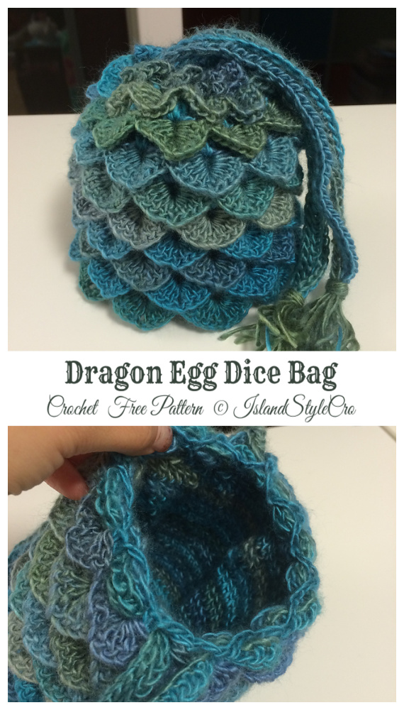 Dragonscale Dice Bag Crochet Free Patterns- Drawstring Bag Free #Crochet; Patterns