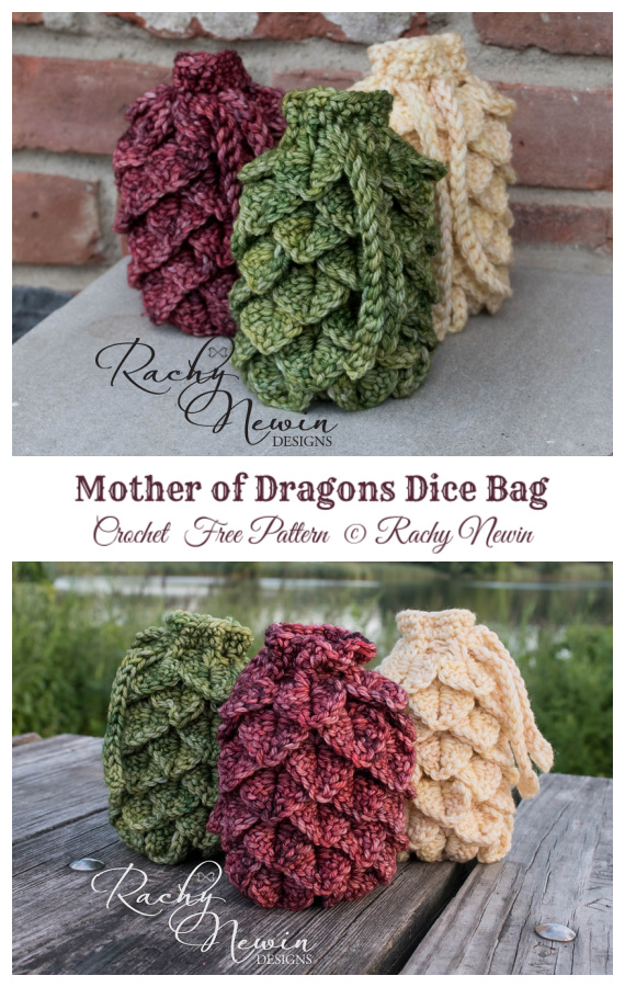Mother of Dragons Dice Bag Crochet Free Patterns- Drawstring Bag Free #Crochet; Patterns