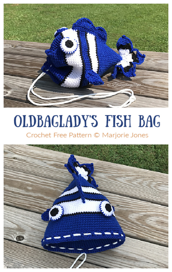 OldBagLady's Fish Bag Crochet Free Patterns- Drawstring Bag Free #Crochet; Patterns