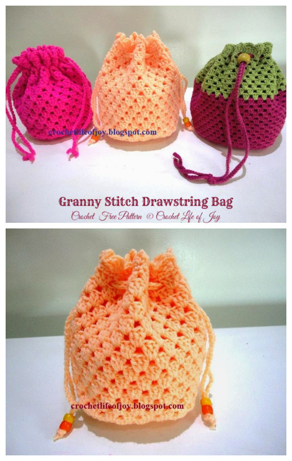 Granny Stitch Drawstring Bag Crochet Free Patterns- Drawstring Bag Free #Crochet; Patterns